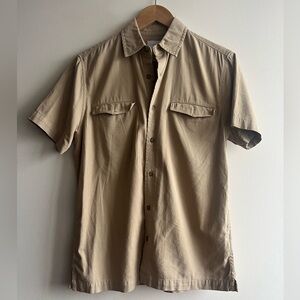 Topman Short Sleeve Button-Down Shirt in Khaki/Tan Men Size XS